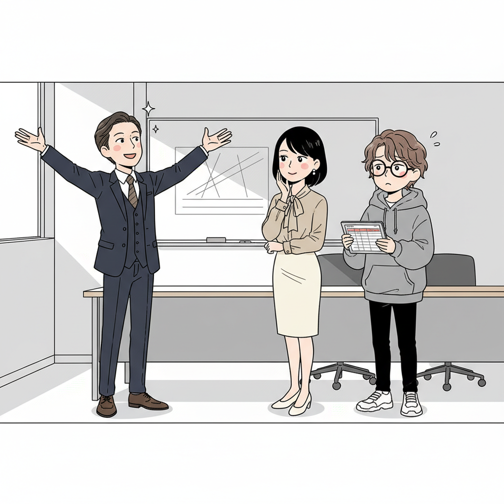 会議室で赤崎が 