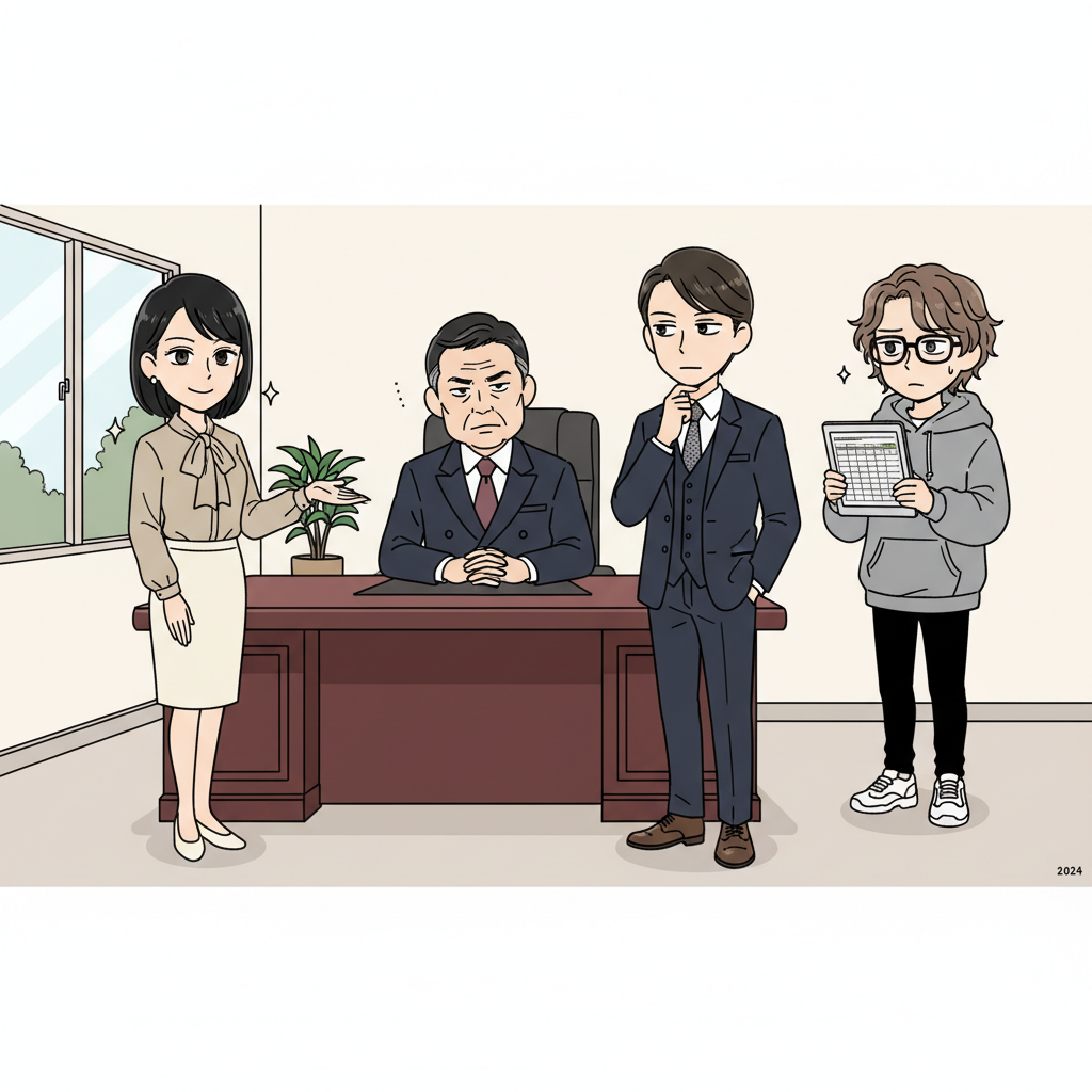社長室で大蔵が 