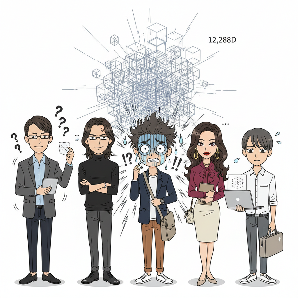 アイマイ社5人が12,288次元の埋め込み空間に圧倒される図
