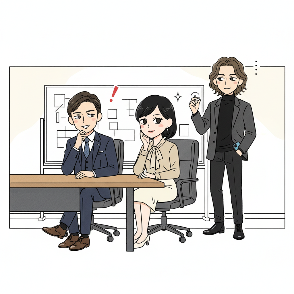 会議室で赤崎が 