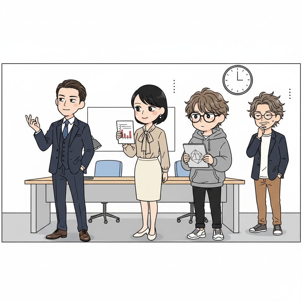 会議室で赤崎が 