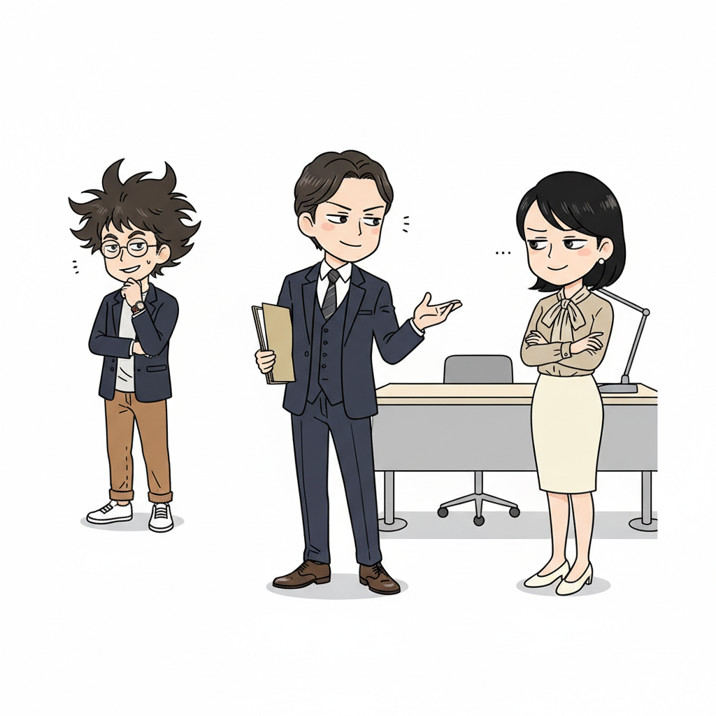 赤崎が人事評価表を見ながら 